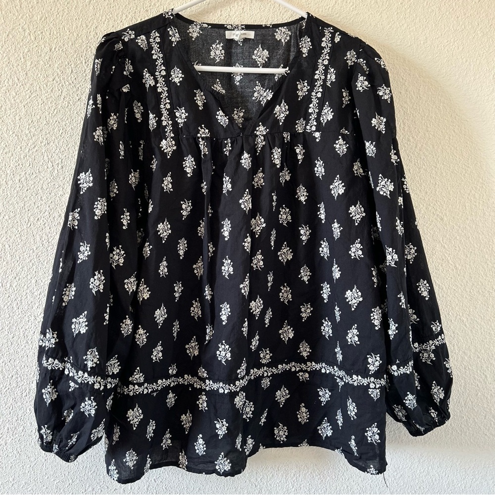 Maurices Women’s Blouse XL Black Floral Print Western Cottage Core Prairie